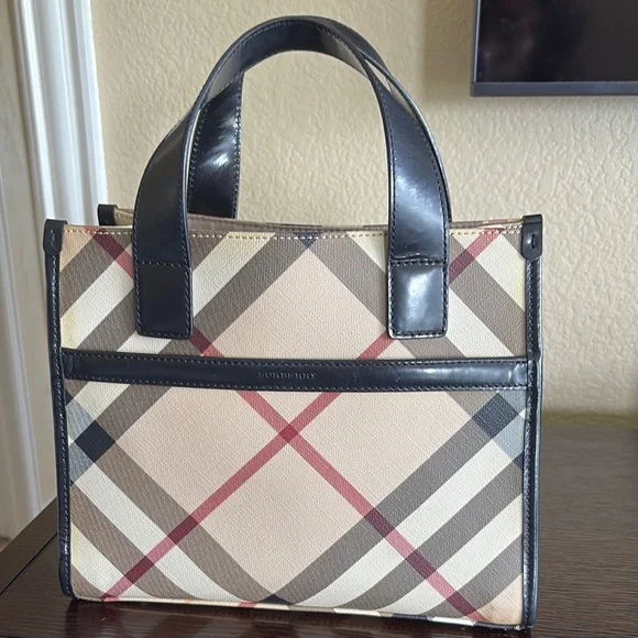 Burberry Black and Cream Mini Tote Bag with Signature Design - Picture 1 of 12